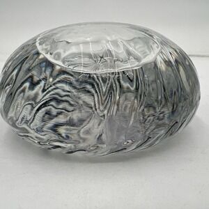 Large Solid Art Glass Paperweight – Black Vortex Spiral – Optic Ribbed Orb